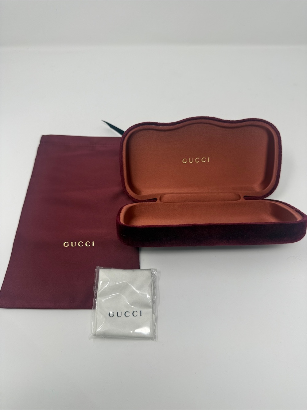Gucci Burgundy Velvet Eyewear Case with Gold Logo
